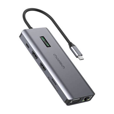 Adaptér 12v1 Choetech HUB-M26 USB-C pro USB-C+ USB-A+ HDMI+ VGA+ AUX+ SD+ TF (šedý)